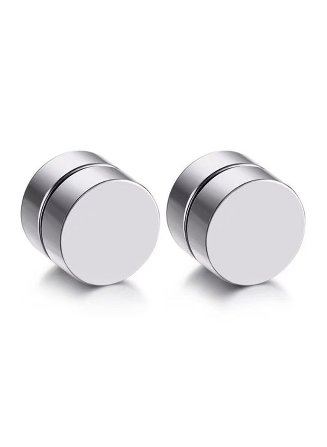 2pcs Magnetic Silver Circle Stud Earrings for Men Women, Non-Piercing Clip On Cheater Fake Ear Gauges