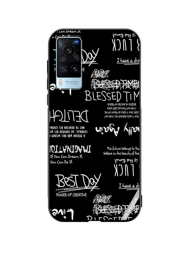 VR CREATIVE غطاء حماية لهاتف Vivo X60 بتصميم أسود مزخرف وحروف متعددة الألوان - Image 1