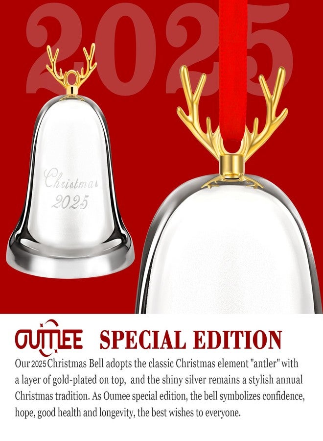 OUMEE 2025 Annual Christmas Bell, Silver Bell Ornaments for Christmas Tree Decorations, Holiday Bell Jingle Bell for Anniversary with Ribbon & Gift Box - Image 2