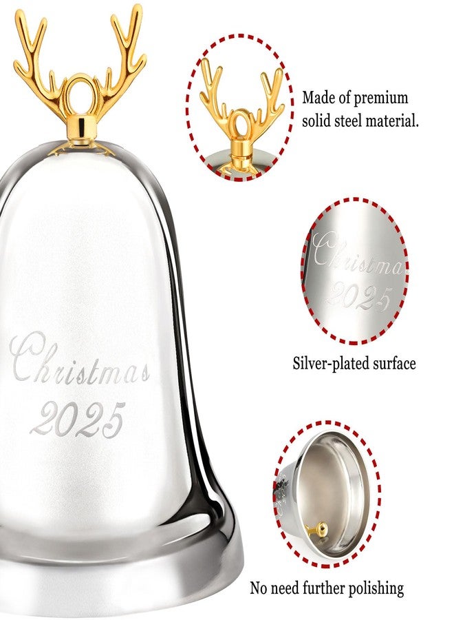 OUMEE 2025 Annual Christmas Bell, Silver Bell Ornaments for Christmas Tree Decorations, Holiday Bell Jingle Bell for Anniversary with Ribbon & Gift Box - Image 4