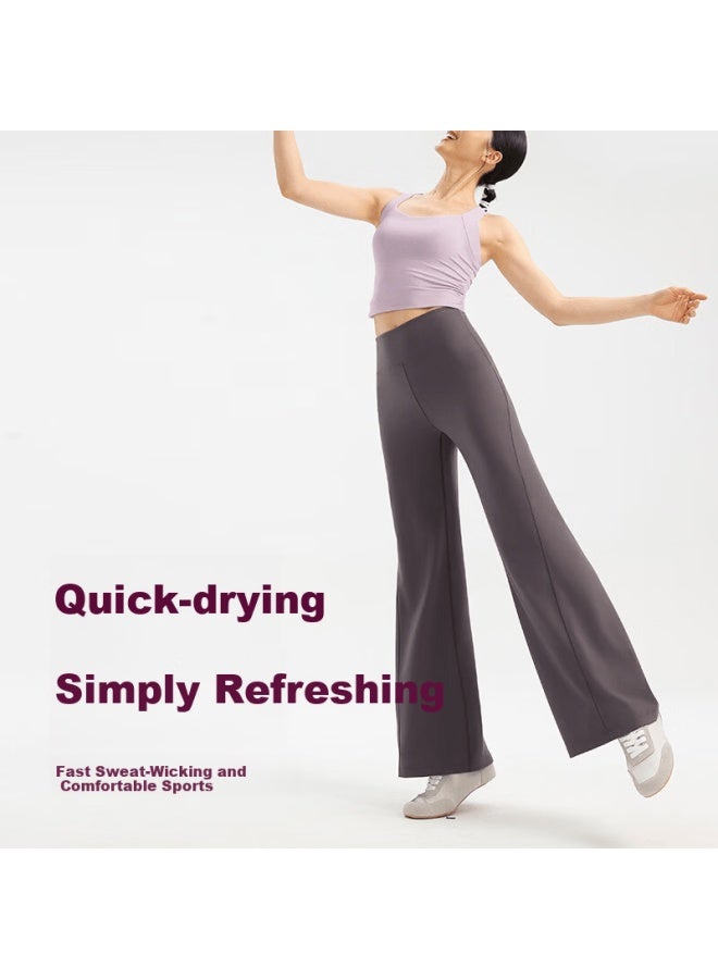 Vfu Small Glutinous Elastic Straight-leg Slight Flare Hip-lifting Slimming Quick-dry Yoga Pants Fitness Pants Autumn Blackberry Purple XL - Image 1