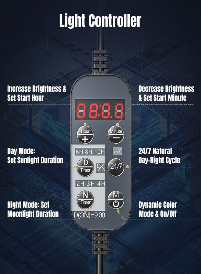 باوفلي مصباح باوفلاي لأحواض السمك والنباتات، مصباح بقوة 27 واط، مصابيح أحواض السمك كاملة الطيف، مصباح LED لأحواض السمك يعمل على مدار الساعة طوال أيام الأسبوع مع مؤقت وسطوع قابل للتعديل، مصباح للأسماك مناسب لأحواض السمك من 16 إلى 22 بوصة. - Image 4