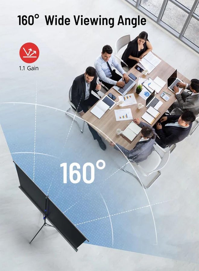 شاشة بروجكتور 100 بوصة محمولة بتصميم قابل للطي مع حامل وخيار التعليق بنسبة 16:9 عالية الدقة والتباين سهلة التركيب للأفلام الخارجية التخييم السينما المنزلية