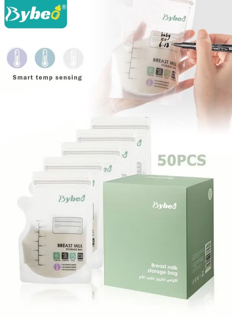 Bybeo 50 Counts Pack Milk Storage Bags Self Standing BPA Free And Leak Proof 8oz/200ML - Image 1