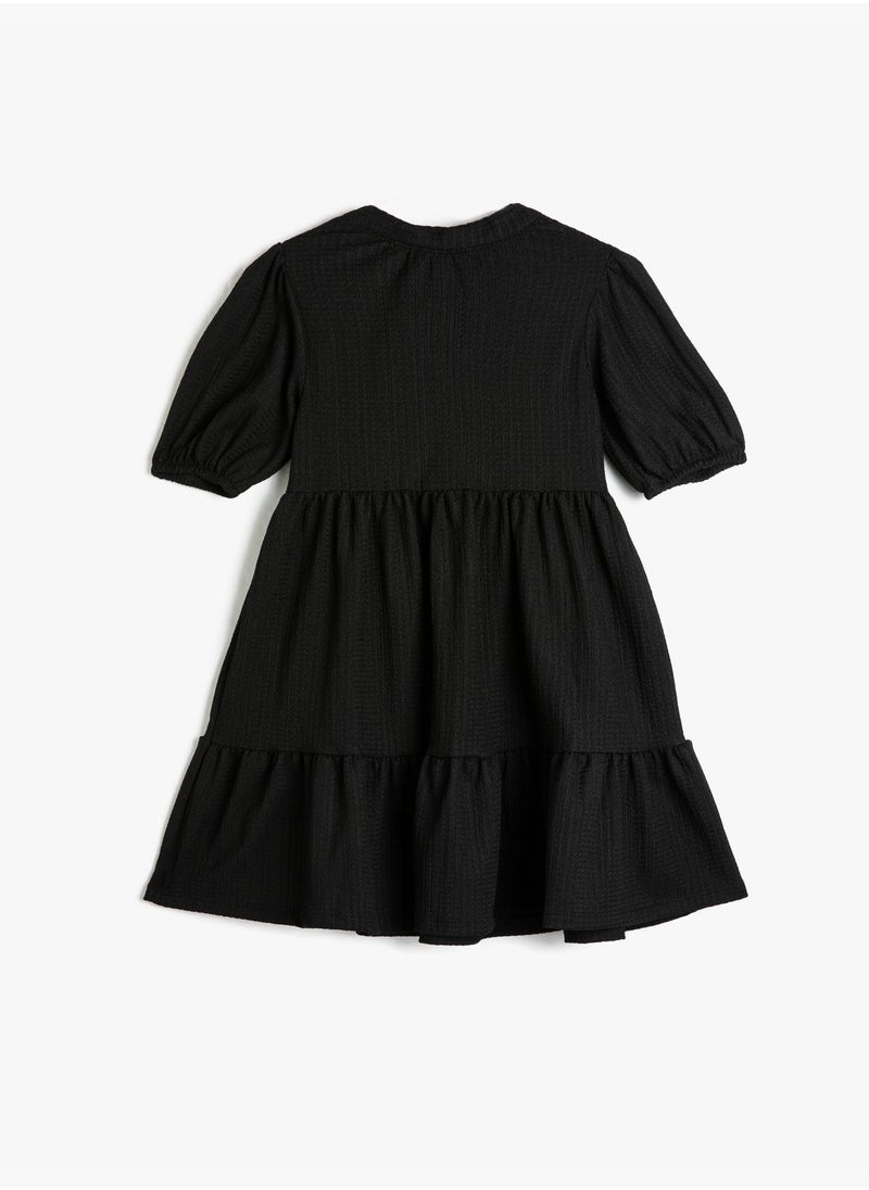 KOTON Maxi Dress Short Puff Sleeve Mandarin Collar Button Detail  - Image 2