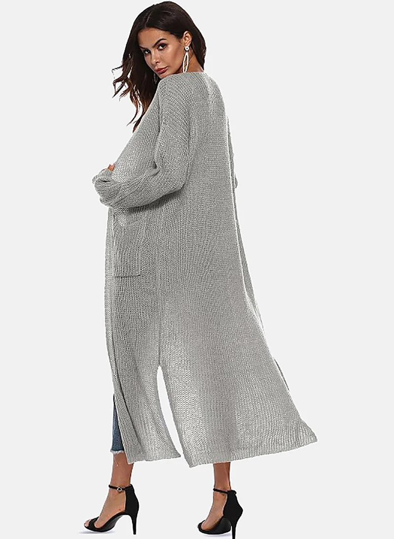 YUNIQEE Grey Solid Relaxed Fit Open front Shrugs