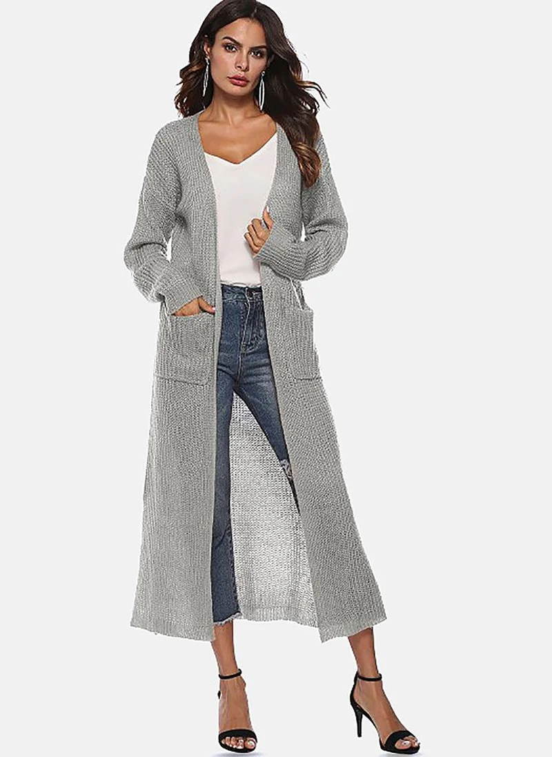 YUNIQEE Grey Solid Relaxed Fit Open front Shrugs