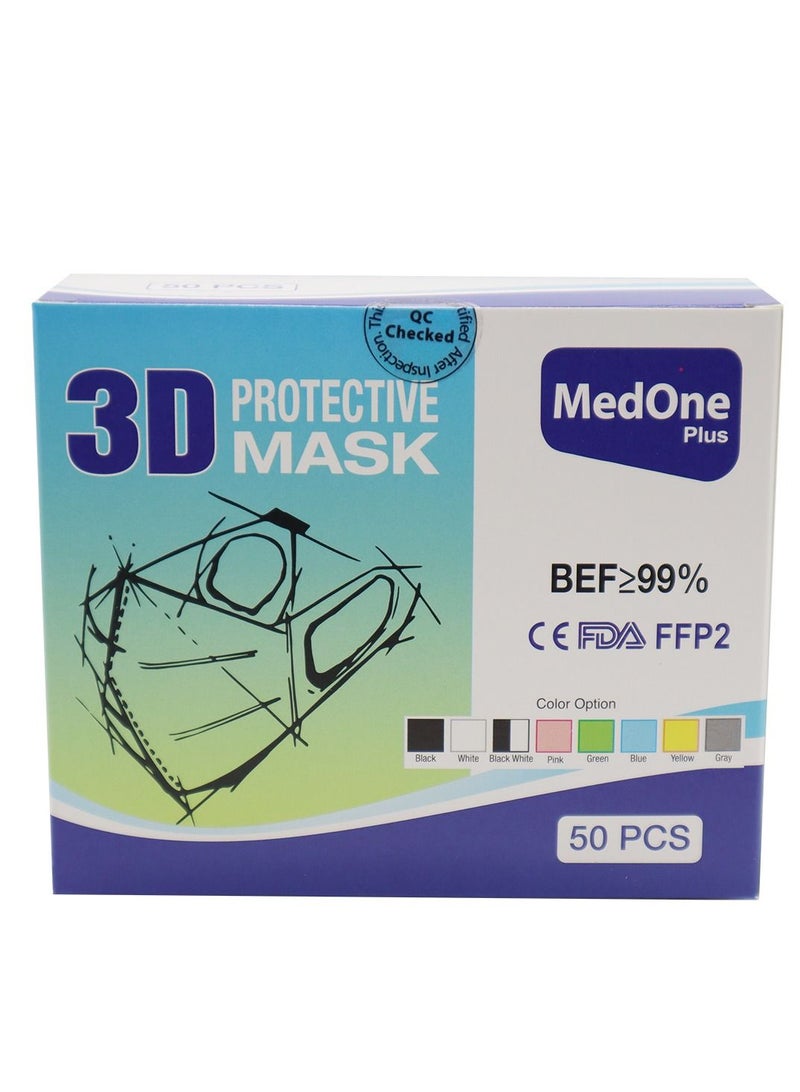 MedOne 50 Pieces Face Mask 3D Protective Adult Face Mask For Adult Unisex Pink  - Image 3
