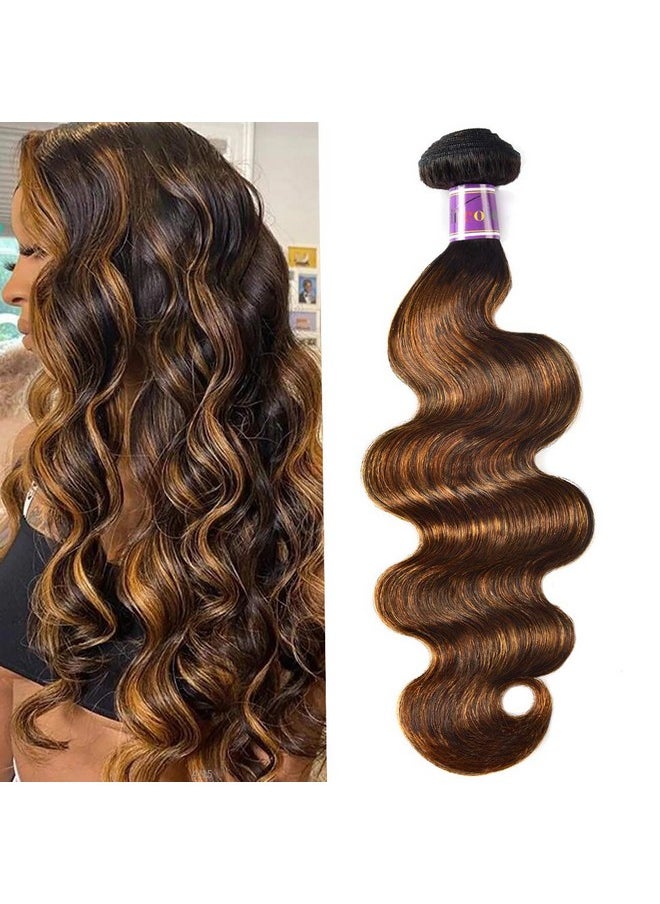 UNICE Ombre Brown Highlight Body Wave Human Hair Weave 1 Bundle 16 Inch Brazilian Remy Hair Dark Root Blonde Human Hair Weaves Extension Piano Color Tfb30  - Image 1