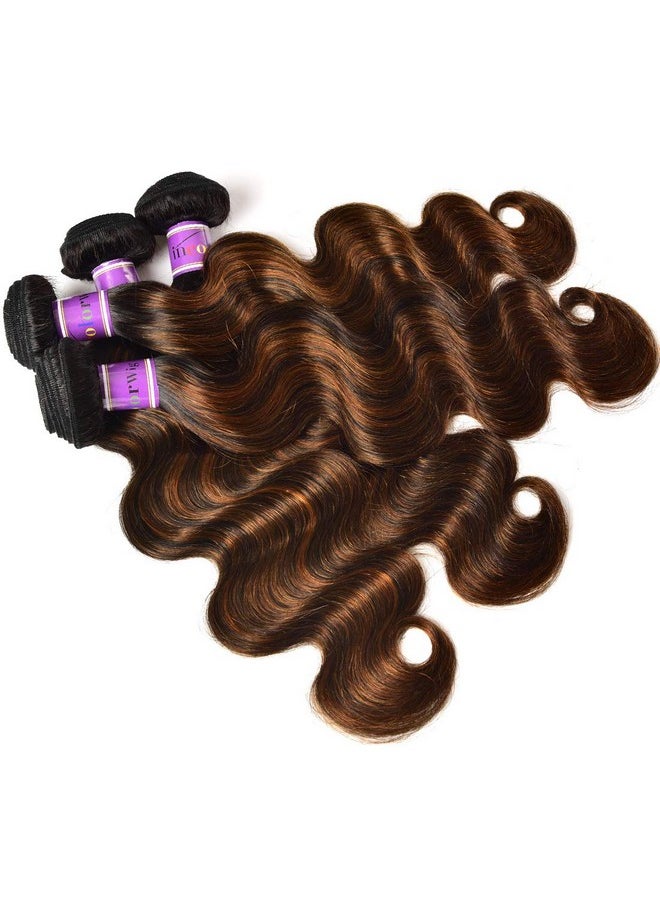 UNICE - Ombre Brown Highlight Body Wave Human Hair Weave 1 Bundle 16 Inch Brazilian Remy Hair Dark Root Blonde Human Hair Weaves Extension Piano Color Tfb30 - Image 1