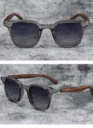 Polarized Aviator Sunglasses for Men Women, UV400 Protection Sun Glasses with Metal and PC Wood grain legs Frame, Fashion Anti-Glare Sun Shades for Driving, Fishing, Traveling (Transparent Gray) - view 4