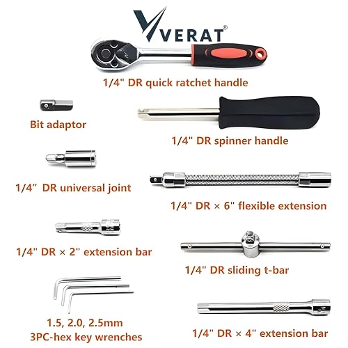 VERAT Chrome Vanadium Steel 46 in 1 Hand Tool Kit - Multi-Purpose Combination Wrench Set With Precision Socket Set - Image 2