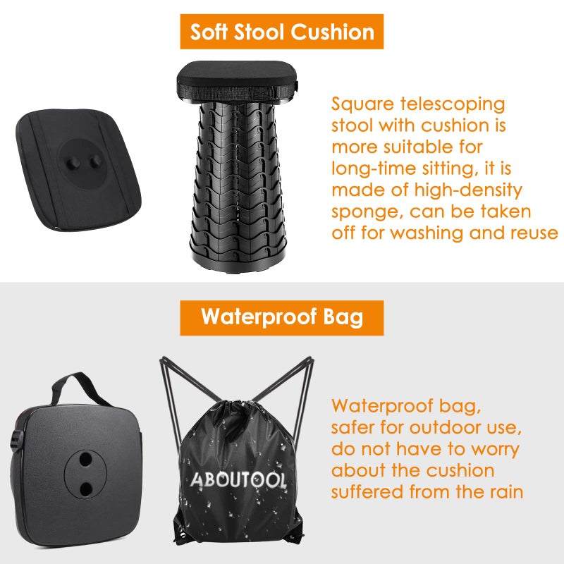 aboutool Collapsible Stool with Soft Removable Cushion & Waterproof Carry Bag - Lightweight Folding Stool, 485lbs Capacity, Portable for Adults, Camping, Fishing, Hiking, Outdoor, Travel - Image 3
