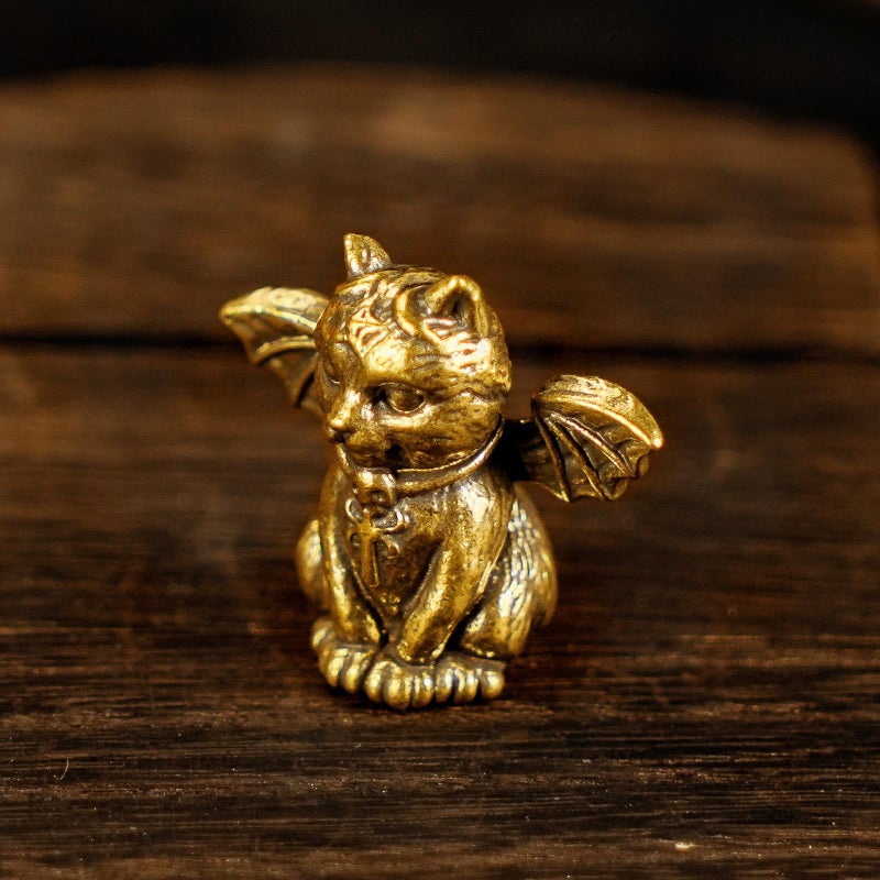 CHOVY Retro Handcrafted Evil Cat Sculpture - 100% Solid Brass Demon Cat Figurine with Wings & Fangs | Gothic Dark Fantasy Desktop Decor, Collectible Art Piece Unique Gift - Image 5