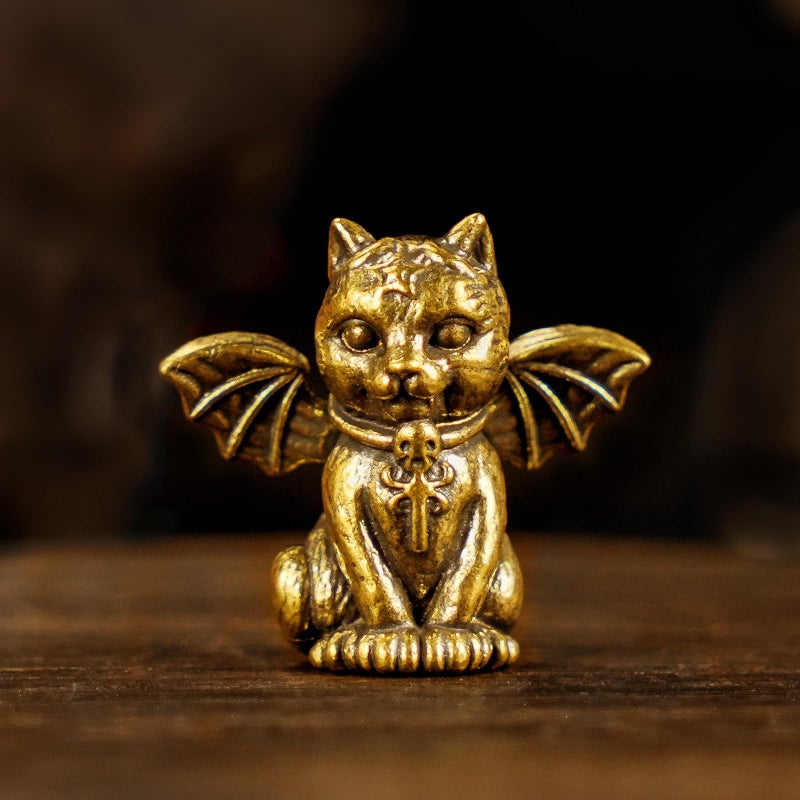 CHOVY Retro Handcrafted Evil Cat Sculpture - 100% Solid Brass Demon Cat Figurine with Wings & Fangs | Gothic Dark Fantasy Desktop Decor, Collectible Art Piece Unique Gift - Image 4