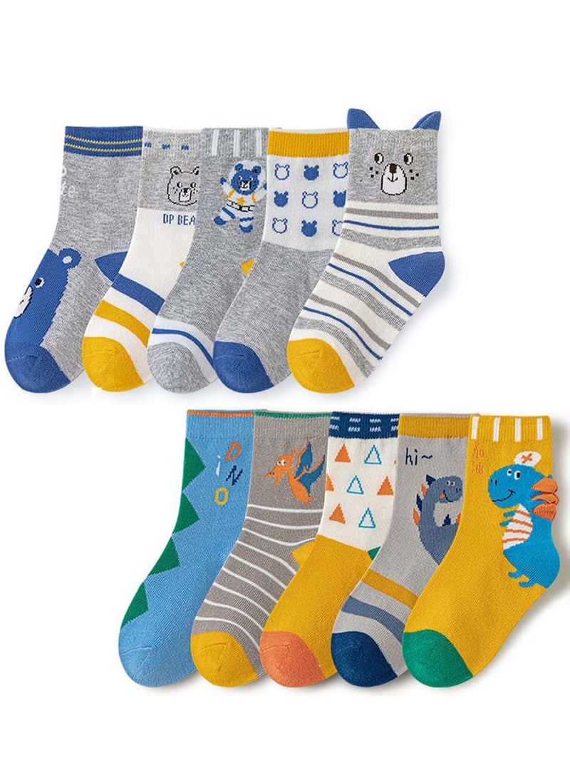 SYOSI 10 Pairs Socks Kids Boys Girls Wicking Cushion Crew Socks Kids Hiking Walking Socks Novelty Colorful Tiger Animal Cartoon Dinosaur Cotton Crew Socks for Babies Toddlers Aged 3-5 M - Image 1