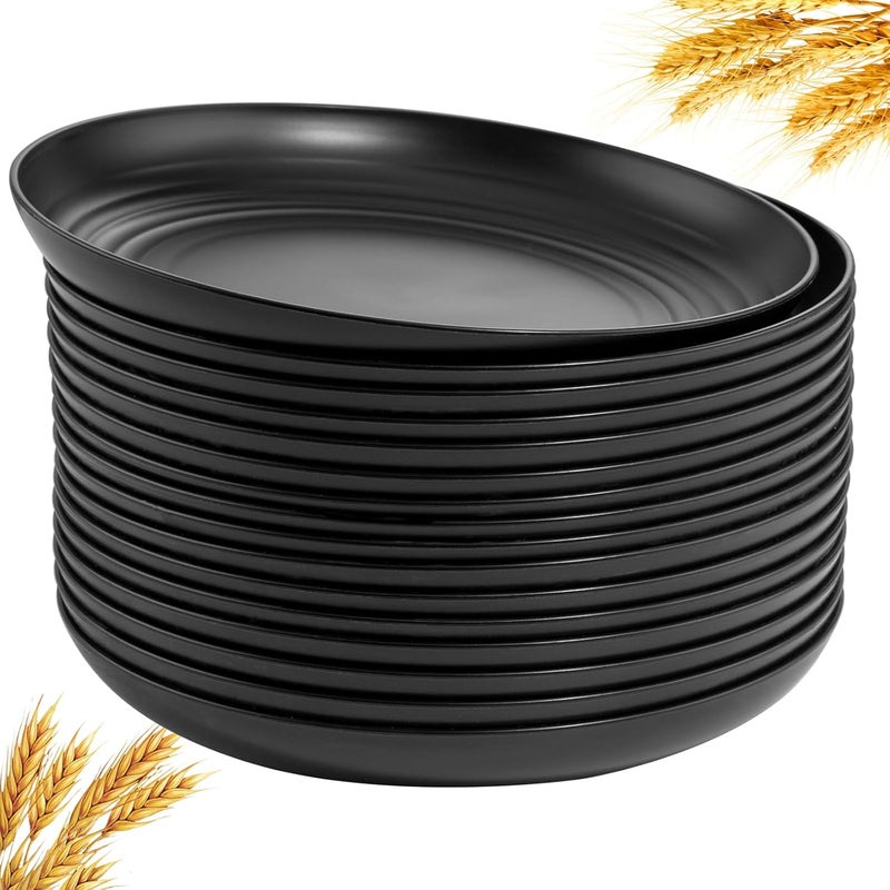 Supernal 16pcs Black Wheat Straw Plates10 inch Unbreakable Dinner PlatesReusable Plastic PlatesDishwasher  Microwave SafeLightweight Dinnerware Plates Set for KitchenCamping - Image 1
