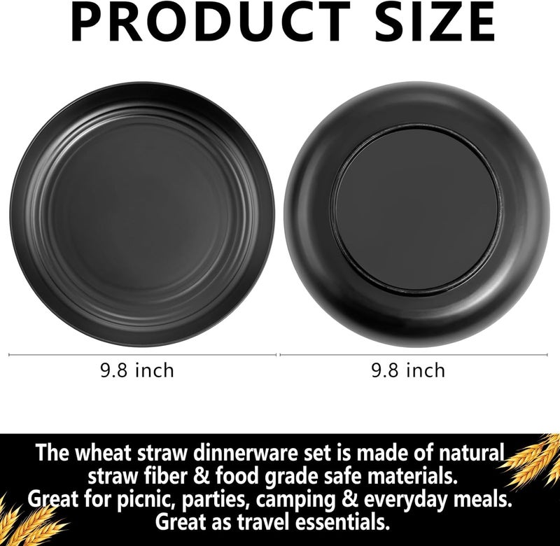 Supernal 16pcs Black Wheat Straw Plates10 inch Unbreakable Dinner PlatesReusable Plastic PlatesDishwasher  Microwave SafeLightweight Dinnerware Plates Set for KitchenCamping - Image 2