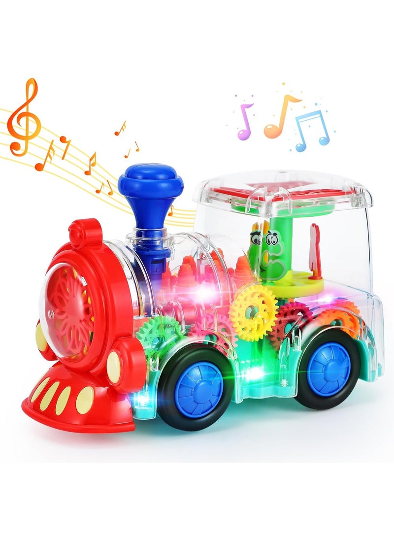 Generic Light Up Train Toys,Fun Electric Transparent Gear Sensory Toy for Kids with Colorful Light Music and Moving Gears,Tummy Time Crawling Baby Toys for Boys Girls  - Image 2