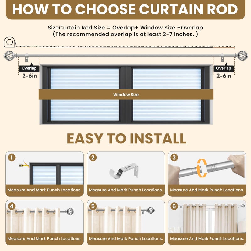 Luvenia Silver Decorative Curtain Rods, 28 to 48 Inch (2.3-4Ft), Small Curtain Rod For Bedroom, Living Room, Kitchen, Farmhouse - Image 5