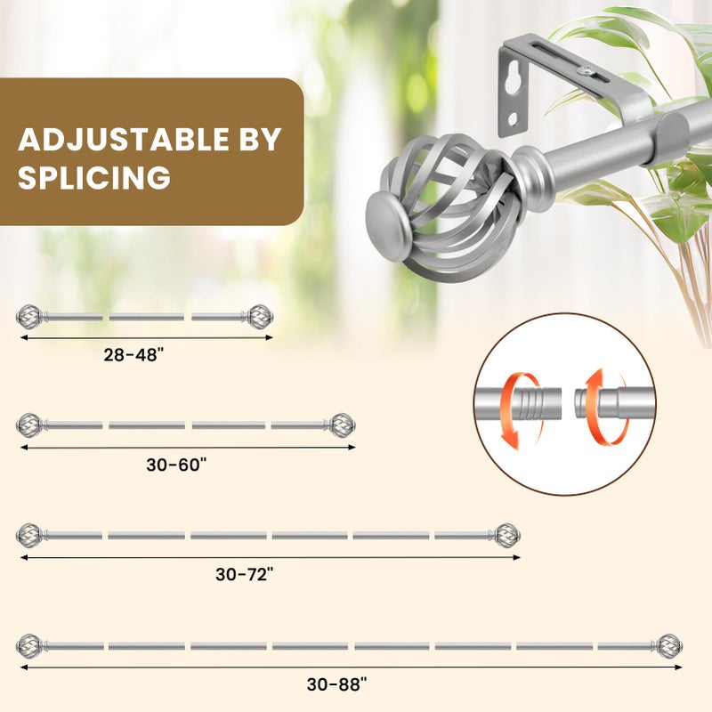 Luvenia Silver Decorative Curtain Rods, 28 to 48 Inch (2.3-4Ft), Small Curtain Rod For Bedroom, Living Room, Kitchen, Farmhouse - Image 4