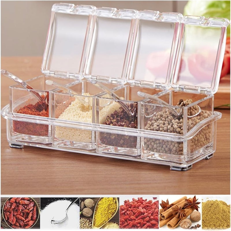 EARTHCONE Kitchen Cooking Organizer Tools for Spice Salt Sugar Cruet Acrylic Kitchen Spice Pots Storage Container Seasoning Box Jars with Spoons 1Set - Image 4