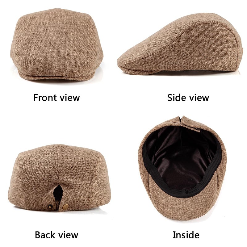 LADYBRO Classic Solid Flat Cap Newsboy Hats for Men Cabbie Driving Scally Adjustable (Polyester Blend, Khaki) - Image 4