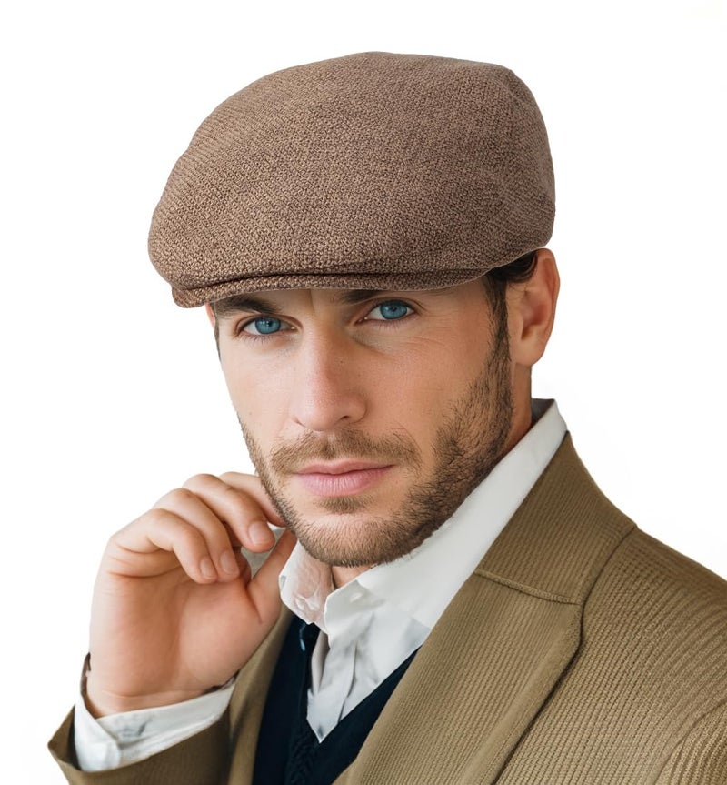 LADYBRO Classic Solid Flat Cap Newsboy Hats for Men Cabbie Driving Scally Adjustable (Polyester Blend, Khaki) - Image 1