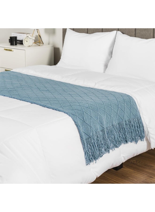 Dusty Blue Knit Throw Blanket for Couch Bed, Soft Knitted Farmhouse Sofa Throw for Living Room, Lightweight Decorative Summer Throw Blanket for Chair, Outdoor Textured Boho Blanket, 50x60 - Image 3