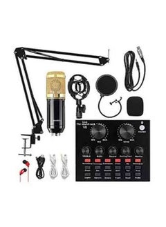 Denx Condenser Microphone BundleMic Kit with Live Sound Card, Adjustable Mic Suspension Scissor Arm BM8006 Gold  - Image 1