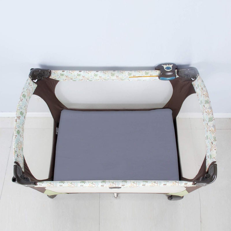 Biloban 4-Pack Fitted Pack and Play Sheets for Boys and Girls - Breathable, Soft Microfiber Baby Sheets in Grey and White - Image 2