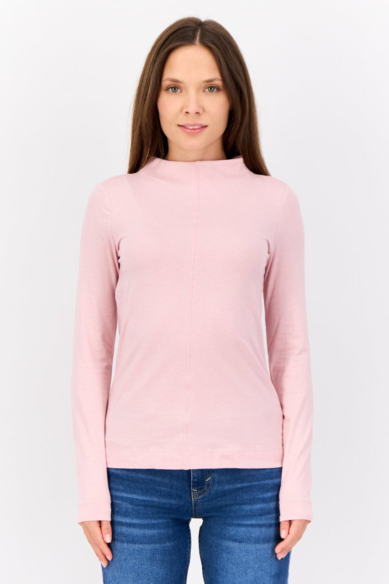 ESPRIT بلوزة نسائية بأكمام طويلة وياقة قارب، خوخي - Image 1