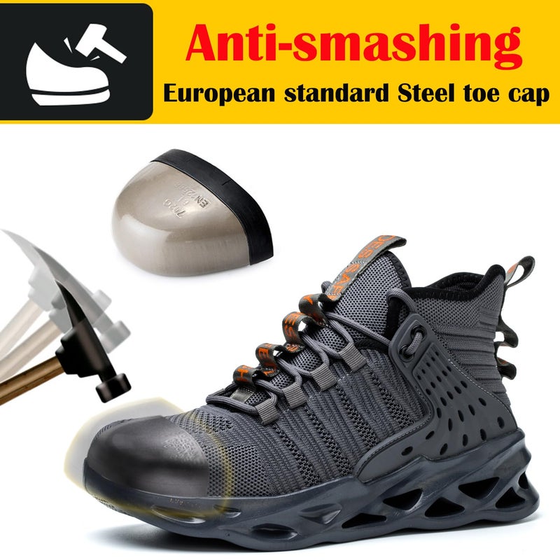 Kaximd Steel Toe Shoes for Men Women Lightweight Steel Toe Sneakers Mid Cut Indestructible Work Boots Construction Safety Shoes Deep-gray787-43 - Image 2