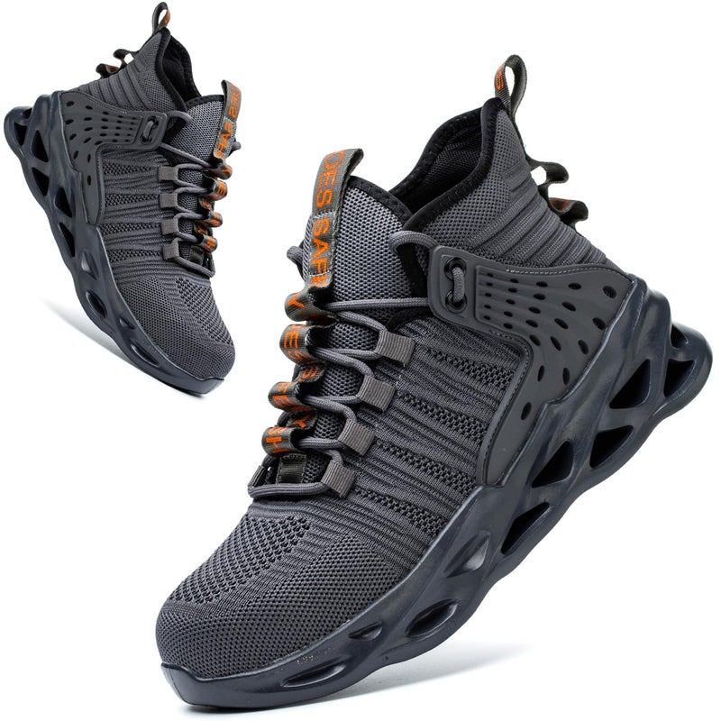 Kaximd Steel Toe Shoes for Men Women Lightweight Steel Toe Sneakers Mid Cut Indestructible Work Boots Construction Safety Shoes Deep-gray787-43 - Image 1