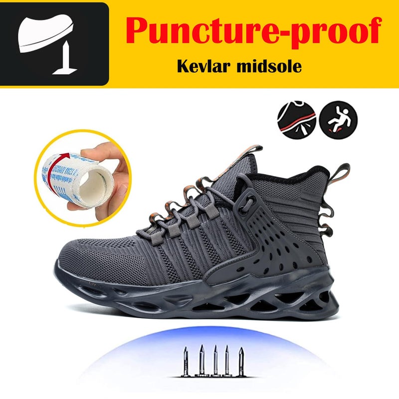 Kaximd Steel Toe Shoes for Men Women Lightweight Steel Toe Sneakers Mid Cut Indestructible Work Boots Construction Safety Shoes Deep-gray787-43 - Image 3