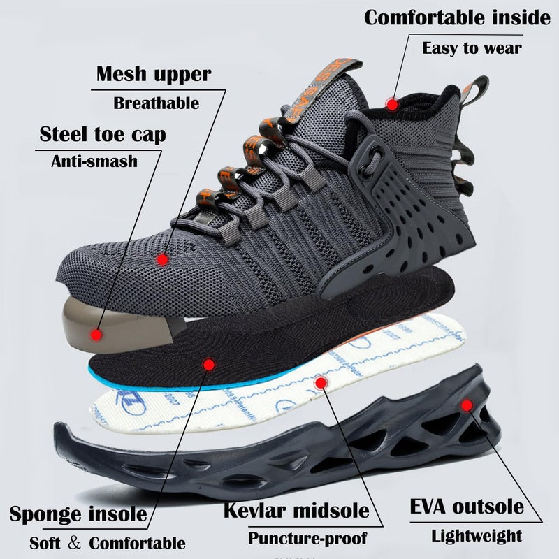 Kaximd Steel Toe Shoes for Men Women Lightweight Steel Toe Sneakers Mid Cut Indestructible Work Boots Construction Safety Shoes Deep-gray787-43 - Image 5