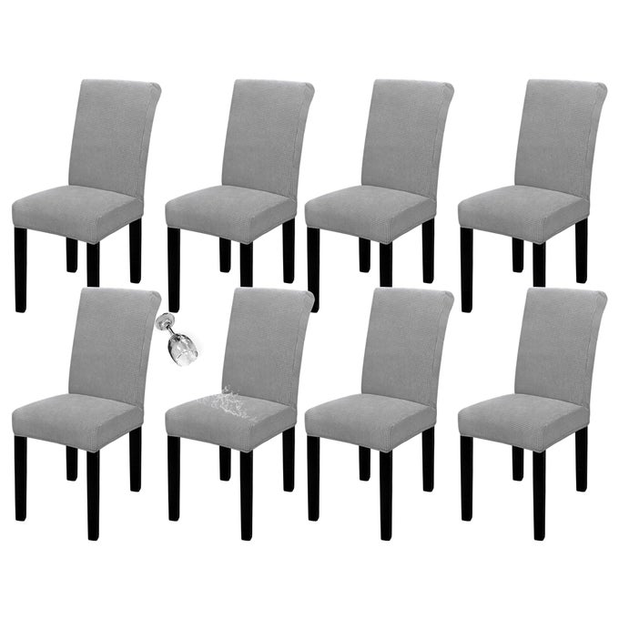 EASYGOING 100 WATERPROOF DINING ROOM CHAIR COVER SET OF 8 STRETCH JACQUARD PARSON CHAIR SLIPCOVER REMOVABLE WASHABLE CHAIR PROTECTOR FOR HOME RESTAURANT BANQUET XLARGE LIGHT GRAY