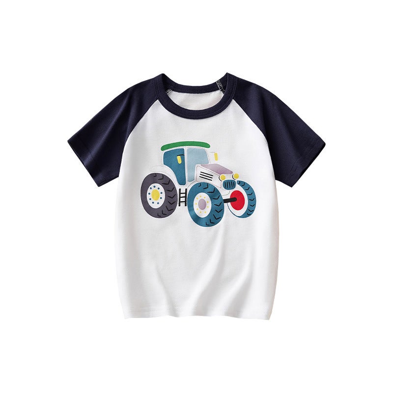 Children'S Clothing Half-Sleeved 2025 Style Boys' Short-Sleeved Kidsren'S Fun Cartoon Car Kidsren'S Cotton T-Shirt Boys Regular Style - Image 1