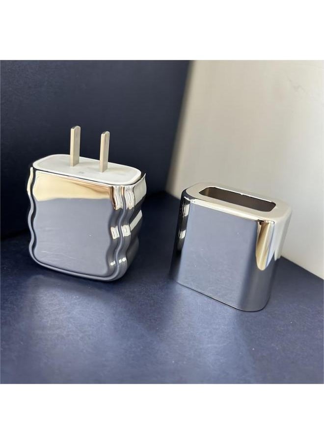 Generic - Electroplating 20W Charging Head Protective Case For Apple 20/18W Fast Charging Three-dimensional Wave Charger Protective Case-Specifications:Stacked Wave Style + Fuel Injection Silver - Image 1