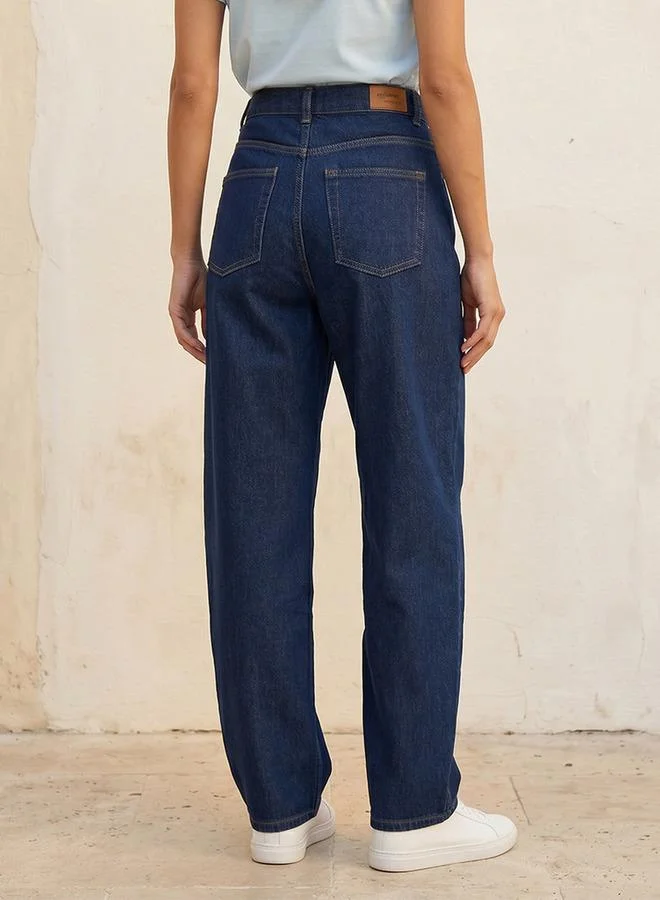 Splash FAV BLUE Denim Barrel Fit Button Closure Cotton Twisted Seam Jeans for Women | Best Price UAE