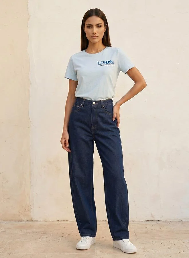 Splash FAV BLUE Denim Barrel Fit Button Closure Cotton Twisted Seam Jeans for Women | Best Price UAE