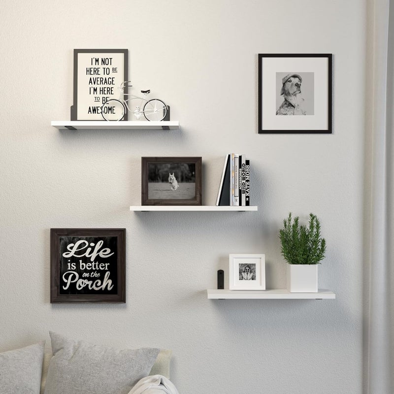 DOLLFIO Floating Shelves, 3 Sets Wall Wooden Shelves for Décor, Mounted Bathroom Shelf Storage, Book Wall, Bedroom, Living Room – White, HM02 - Image 5