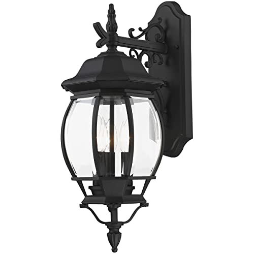Livex Lighting 7707-14 Outdoor Wall Lantern with Clear Beveled Glass Shades, Black - Image 1