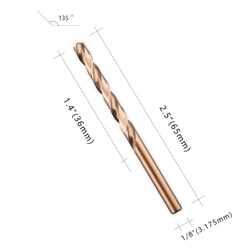 LU&MN 1/8" M35 Cobalt HSS Jobber Length Twist Drill Bit with Straight Shank,Heavy Duty, Pack of 10 PCS, Drilling for Cast Iron, Heat-Treated Steel, Stainless Steel and Other Hard Materials by LU&MN - Image 2
