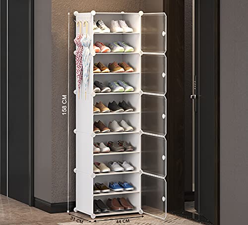 AYSIS Portable Shoe Rack Organizer 30 Pair Tower Shelf Storage Cabinet Stand Expandable for Heels, Boots, Slippers, (Plastic-Double-10-Layer-White) - Image 2