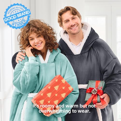 JOYWOO Wearable Blanket Hoodie,Oversized Cat Lovers Sweatshirt Blanket for Adult, Birthday Gifts for Women,Mom,Friend,Cozy Sherpa Hooded Blanket with Giant Pocket and Winter Gifts,Blue Gray Standard - Image 2