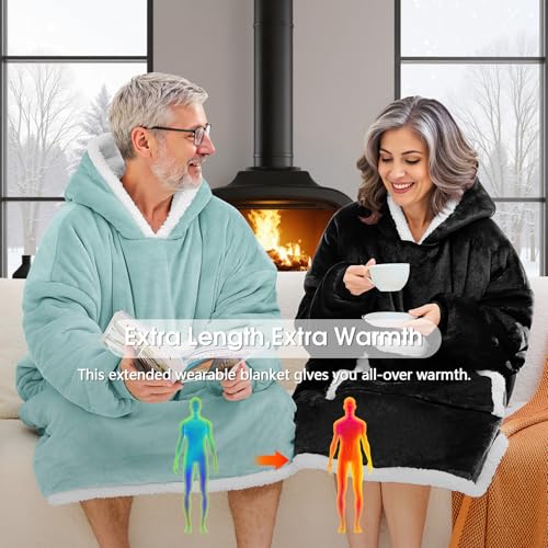 JOYWOO Wearable Blanket Hoodie,Oversized Cat Lovers Sweatshirt Blanket for Adult, Birthday Gifts for Women,Mom,Friend,Cozy Sherpa Hooded Blanket with Giant Pocket and Winter Gifts,Blue Gray Standard - Image 4