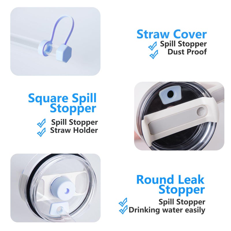 DUNLAGUE Silicone Spill Stopper Set Compatible with Stanley Cup 2.0 30oz & 40oz with Straw Cover (Set of 2  Chambary) - Image 3