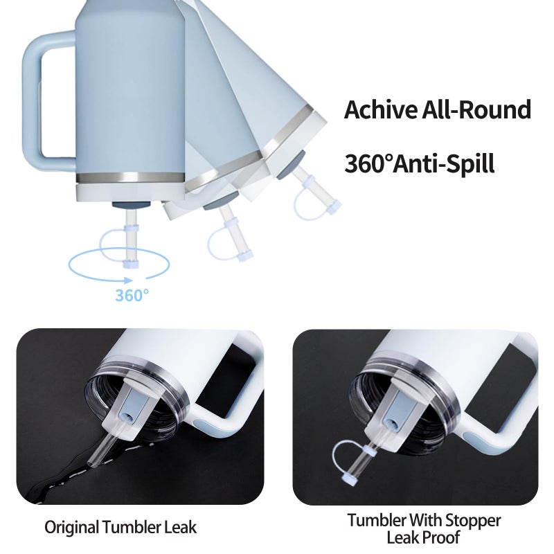 DUNLAGUE Silicone Spill Stopper Set Compatible with Stanley Cup 2.0 30oz & 40oz with Straw Cover (Set of 2  Chambary) - Image 4