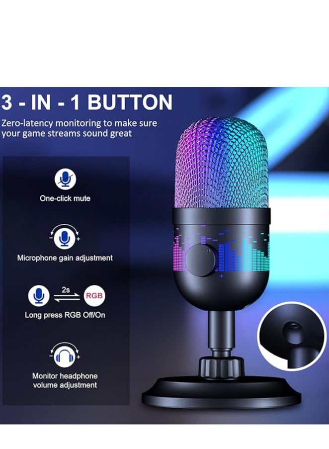 general USB RGB Gaming Microphone for PC, Mac, PS4/5, for Twitch Streaming Recording, Gaming, Podcasting, YouTube - Image 3